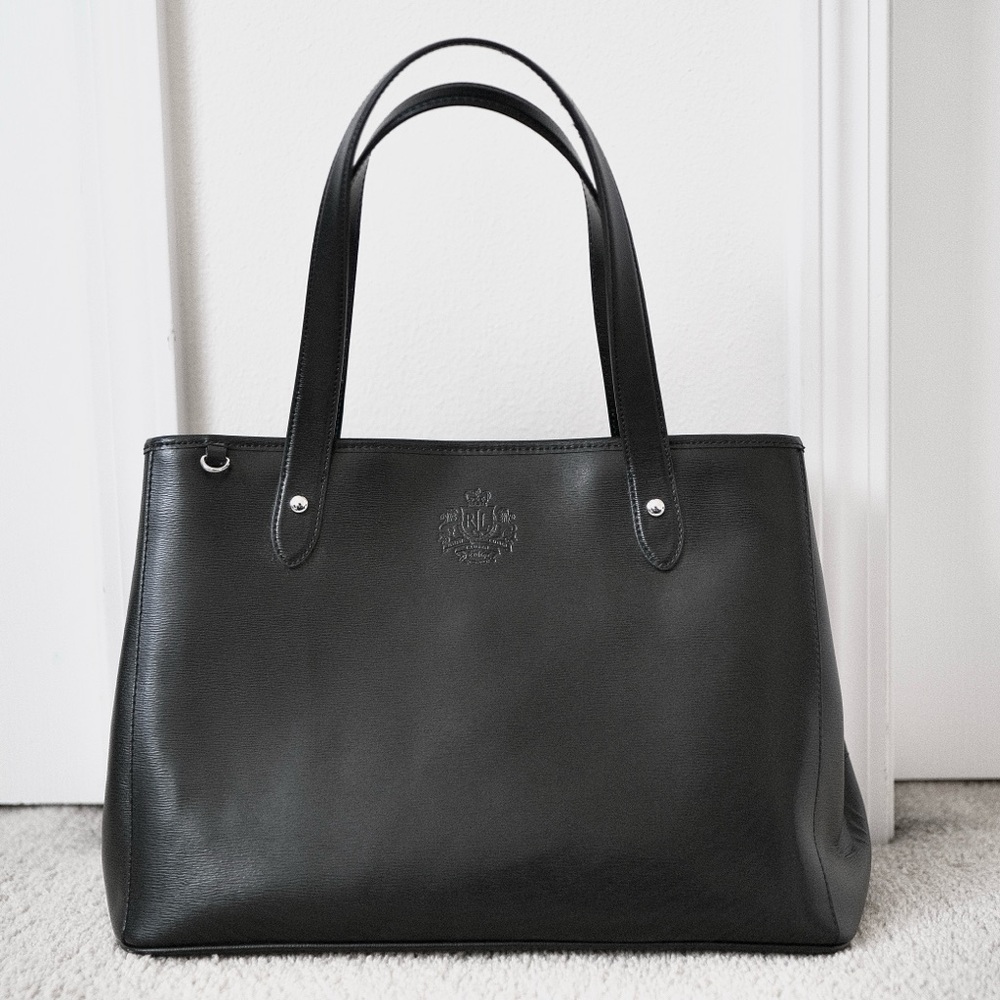 Lauren Ralph Lauren Newbury Large Black Leather Tote Bag